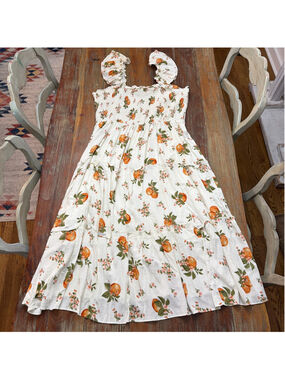 Sugarlips Curve NWT Citrus Orange Print Smocked Tiered Midi Dress 3X Ruffle